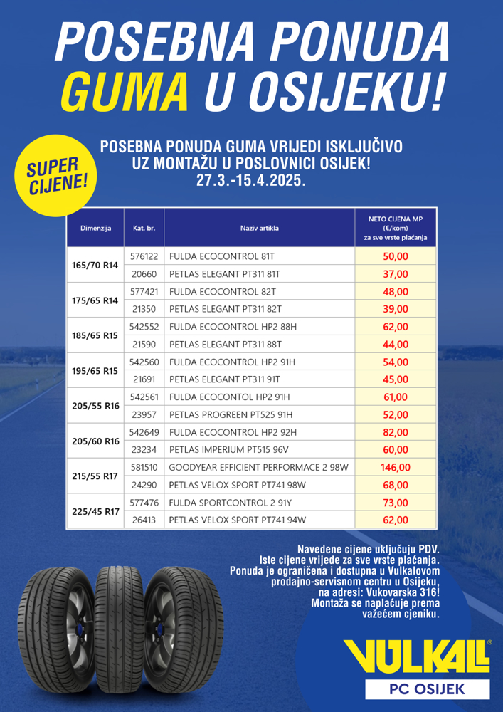 Posebna ponuda guma u Vulkalu Osijek